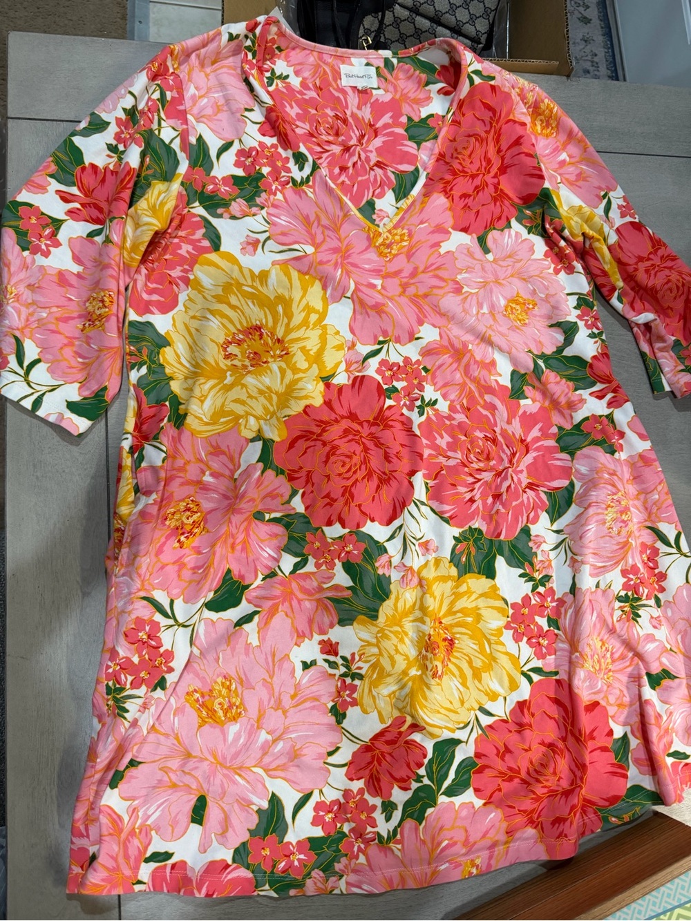 BedHead Girls Floral V-Neck Dress in Pink, Yellow & Green